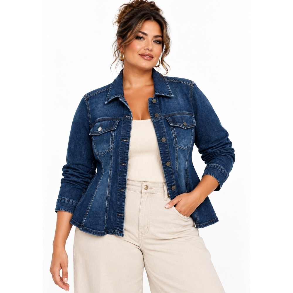 Liverpool Los Angeles Fit & Flare Trucker Jacket Blue Delacey 2X New